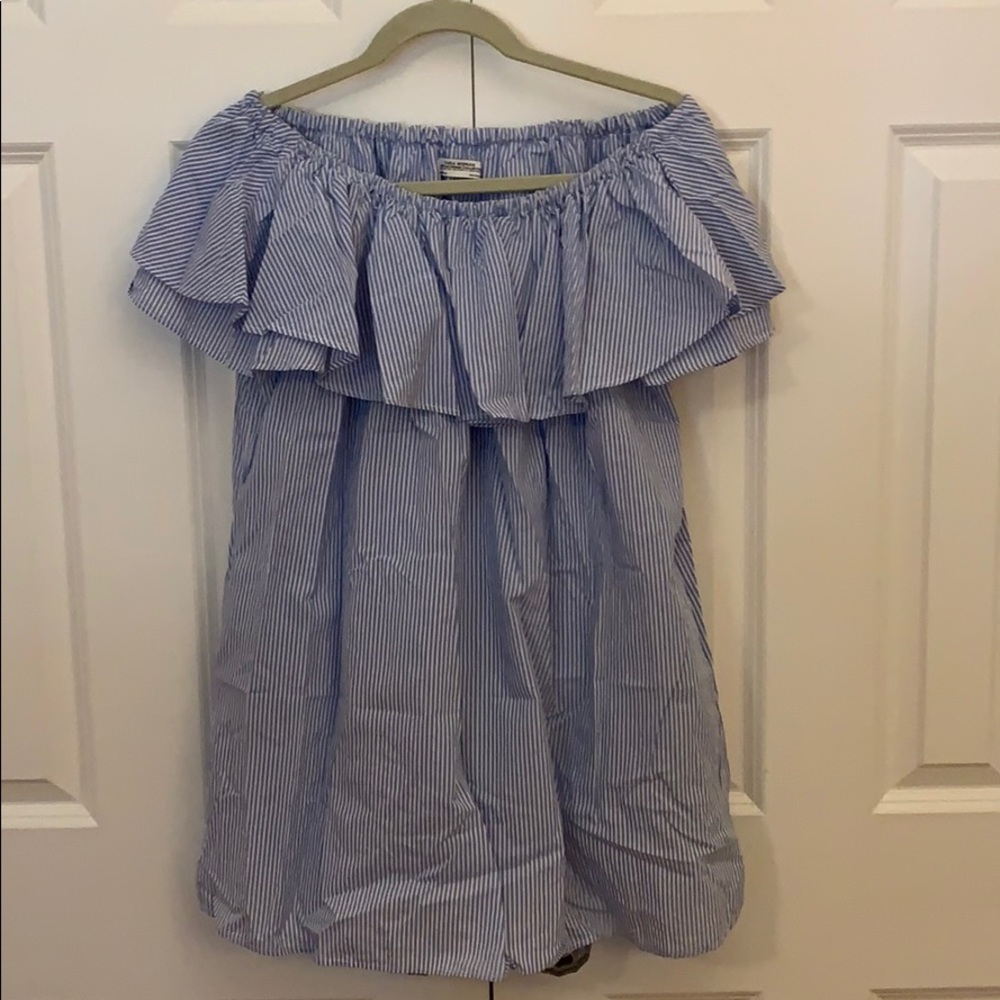 Off the Shoulder Blue and White Tunic